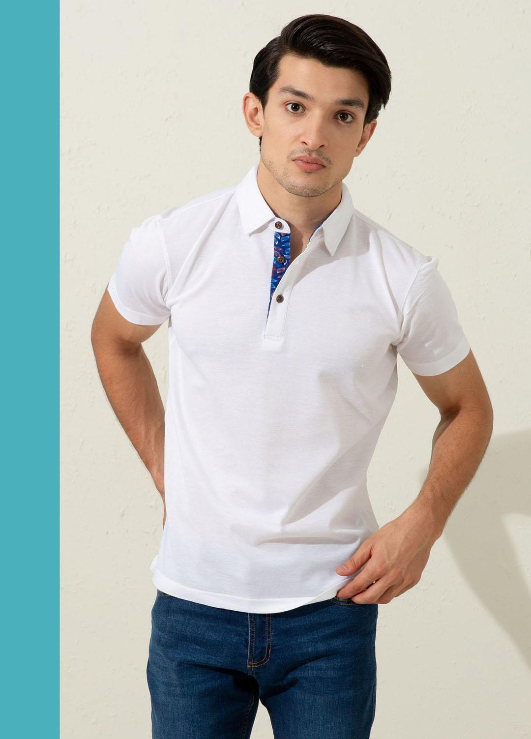 Brumano Cotton Polo Men T-Shirts -   White Pique Polo With Collar Detailing