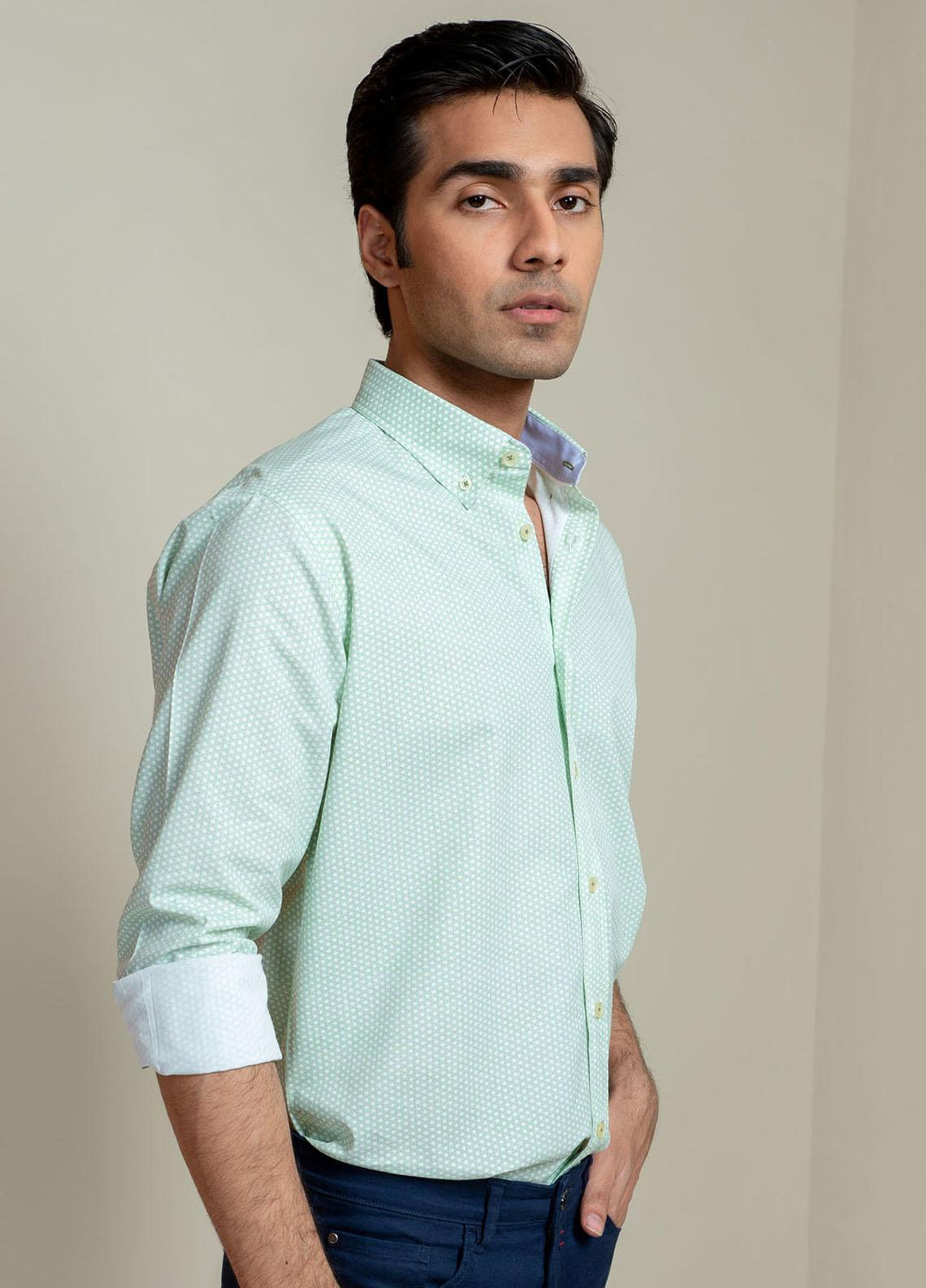 Brumano Cotton Casual Men Shirts -  Green Geo Printed