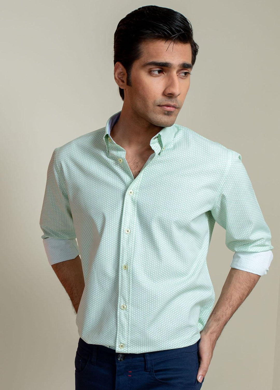 Brumano Cotton Casual Men Shirts -  Green Geo Printed