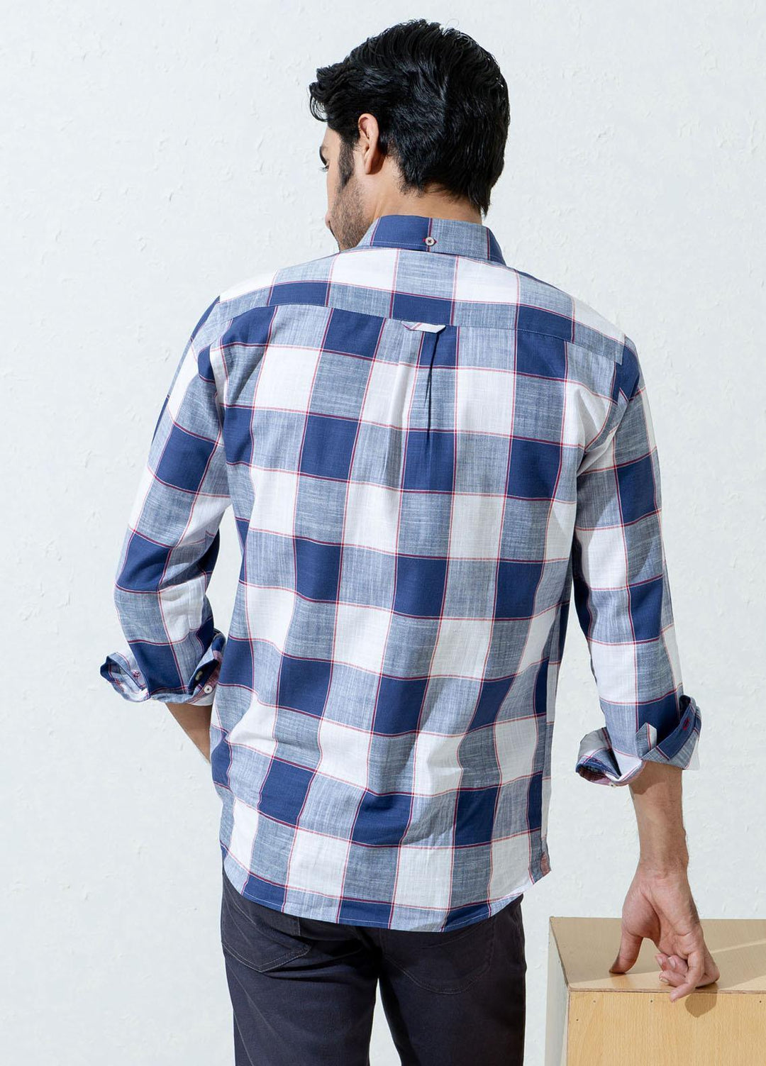 Brumano Cotton Casual Shirts for Men -  Blue & White Slub Textured Checkered