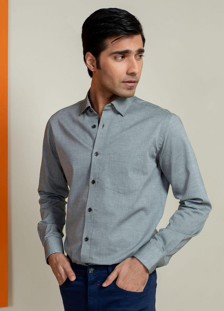 Brumano Cotton Casual Men Shirts -  Olive Honeycomb Patterned Shirt With Detailing