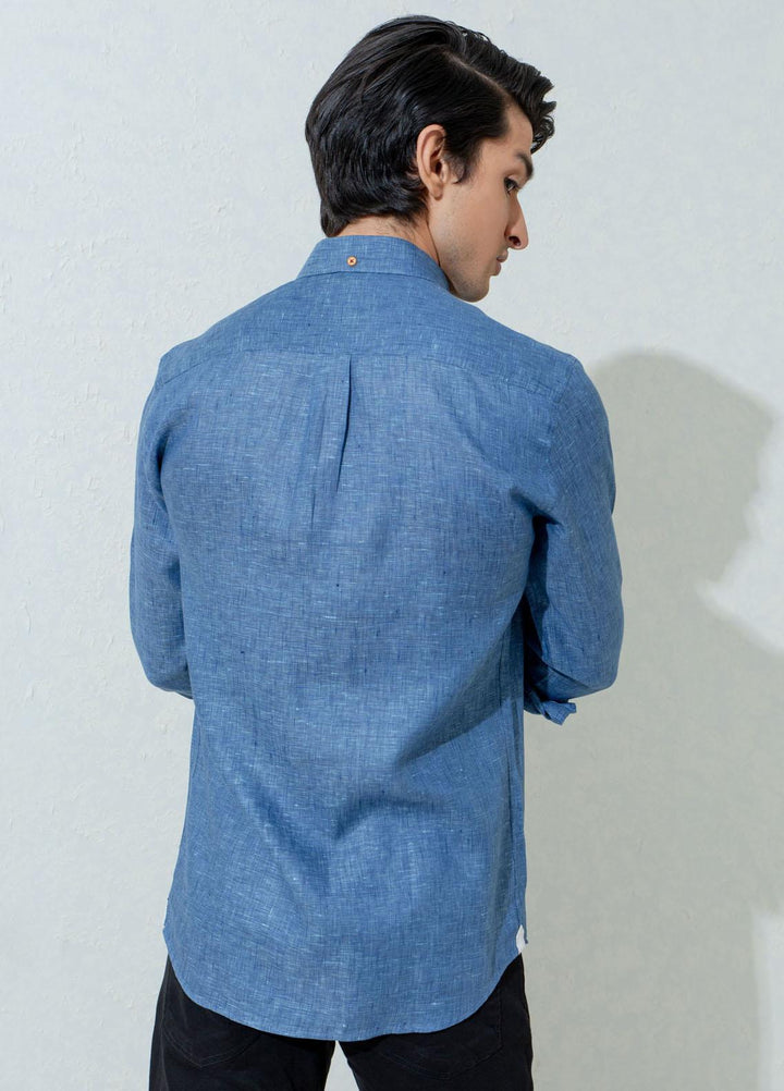 Brumano Linen Casual Shirts for Men -  Blue Linen Structured Button Down