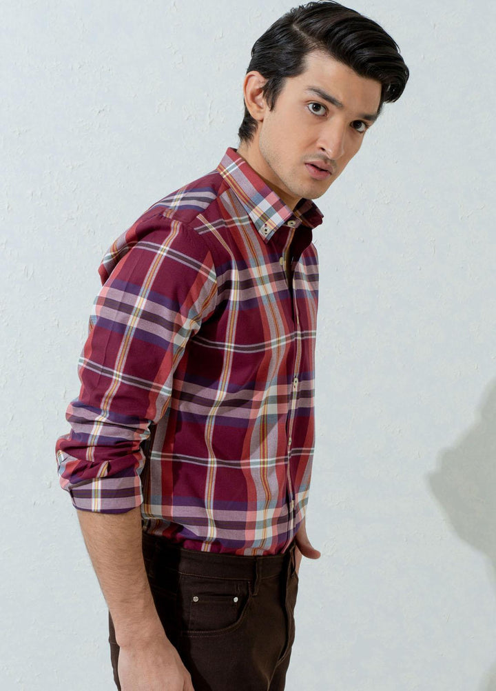 Brumano Cotton Casual Shirts for Men -  Maroon Flannel Large Checkered