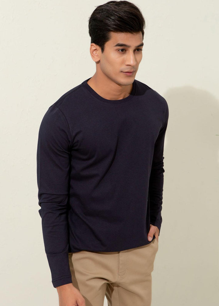 Brumano Cotton Formal Men T-Shirts -  Navy Blue Crew Neck T-Shirt