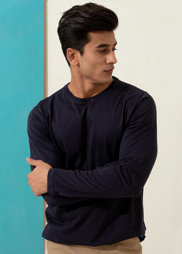 Brumano Cotton Formal Men T-Shirts -  Navy Blue Crew Neck T-Shirt