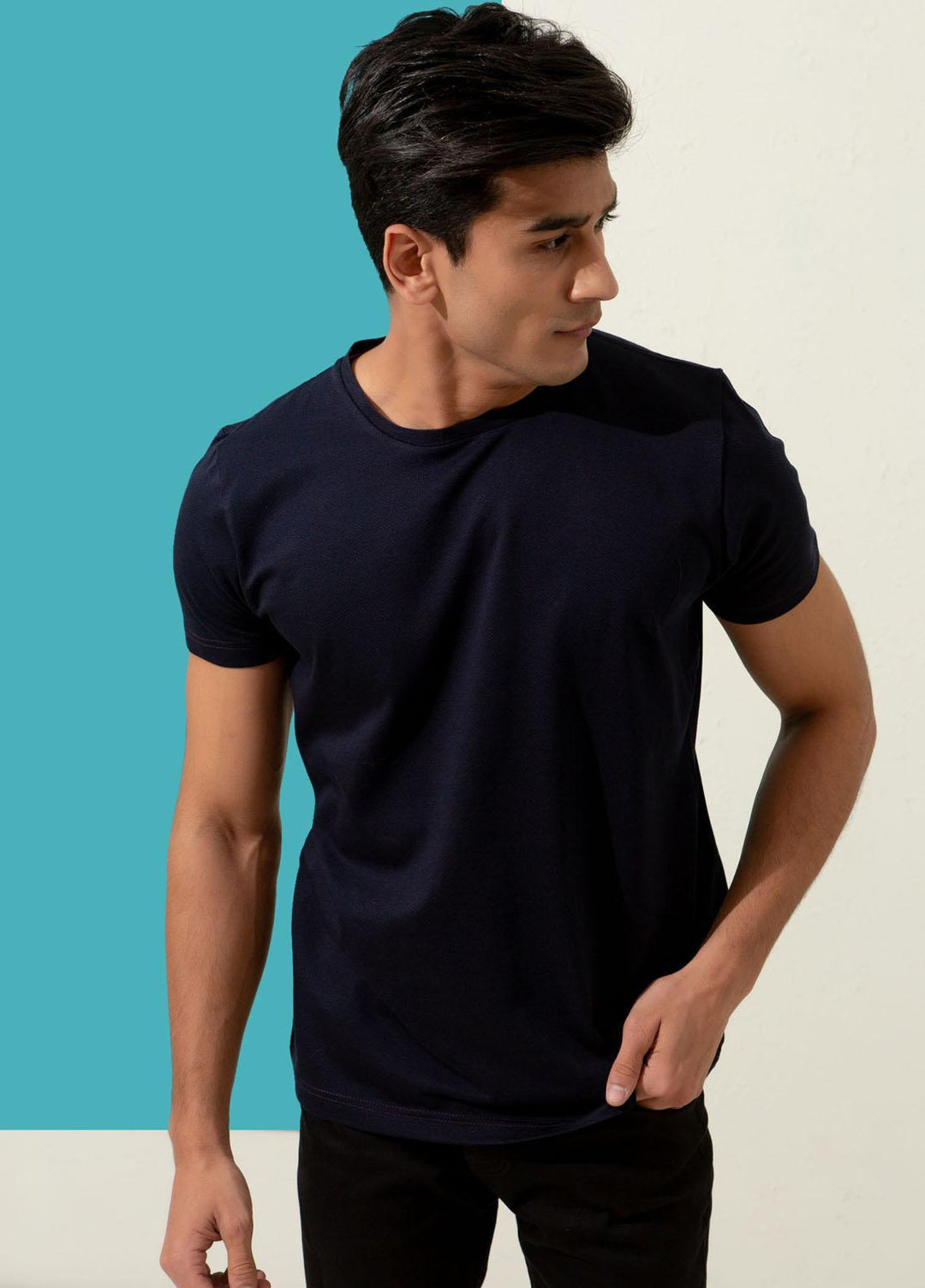 Brumano Cotton Formal Men T-Shirts -  Navy Blue Textured Mercerized T-Shirt