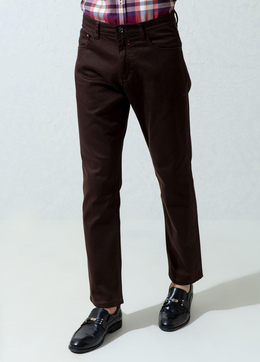 Brumano Cotton Casual Trousers for Mens - Blue Brown Slub Five Pocket Slim Fit Trouser