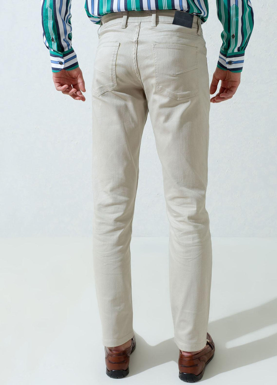 Brumano Cotton Casual Trousers for Mens - Blue Beige Slub Five Pocket Slim Fit Trouser