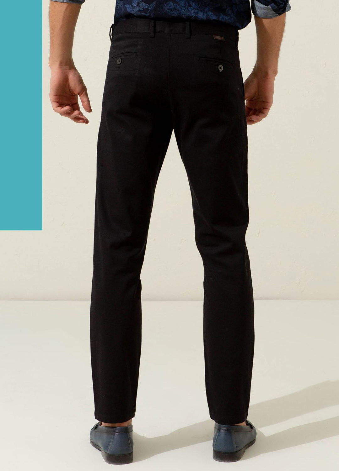 Brumano Cotton Casual Trousers for Mens - Blue Black Twill Chino