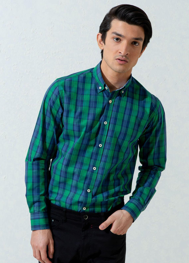 Brumano Cotton Casual Shirts for Men -  BM21SH Blue & Green Plaid Checkered