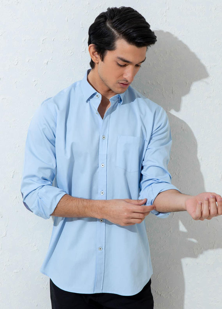 Brumano Cotton Casual Shirts for Men -  BM21SH Blue Twill Elbow Patch