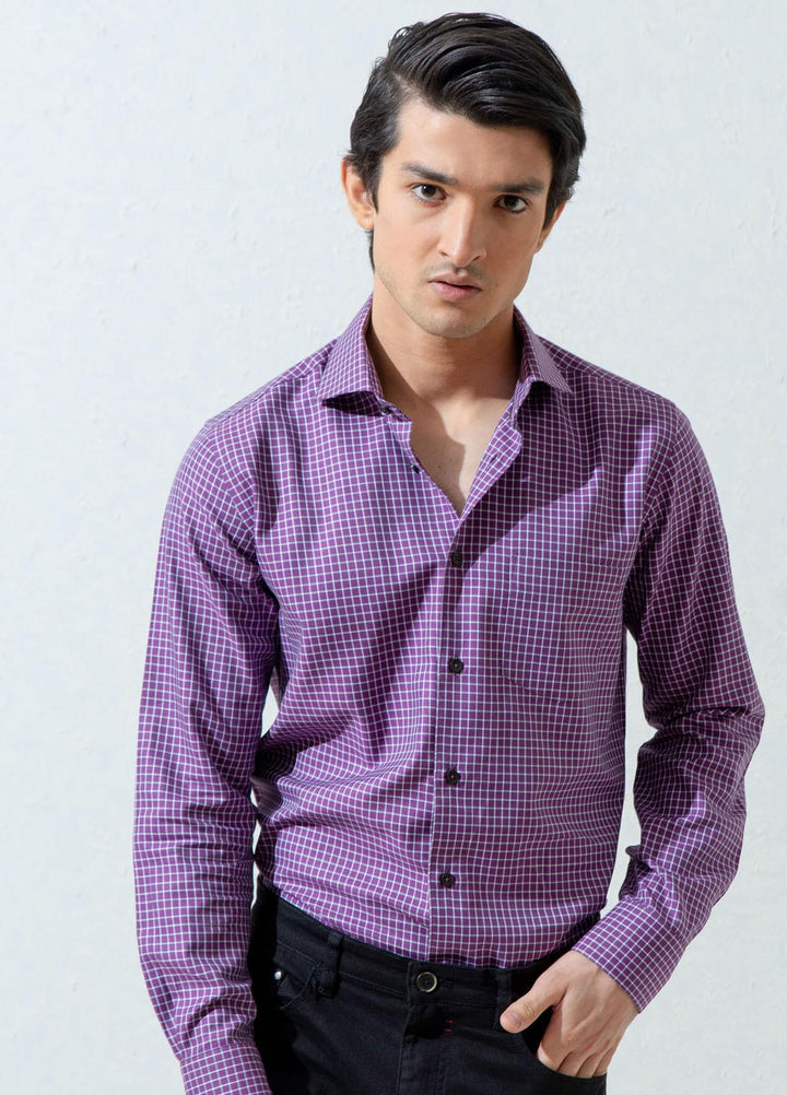 Brumano Cotton Casual Men Shirts -  BM21SH Purple Gingham