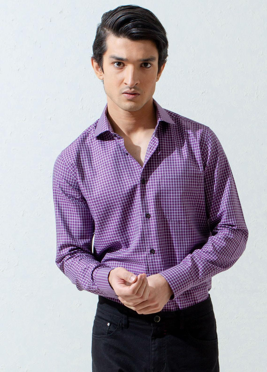 Brumano Cotton Casual Men Shirts -  BM21SH Purple Gingham