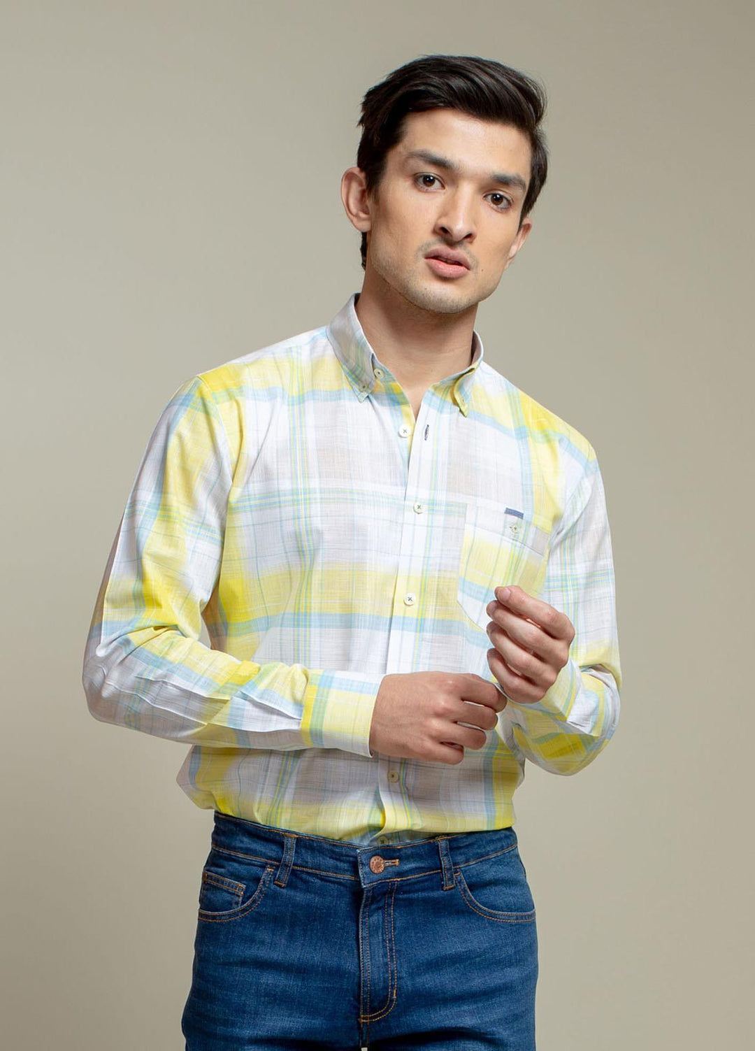 Brumano Cotton Casual Shirts for Men -  BM21SH White & Yellow Light Weight
