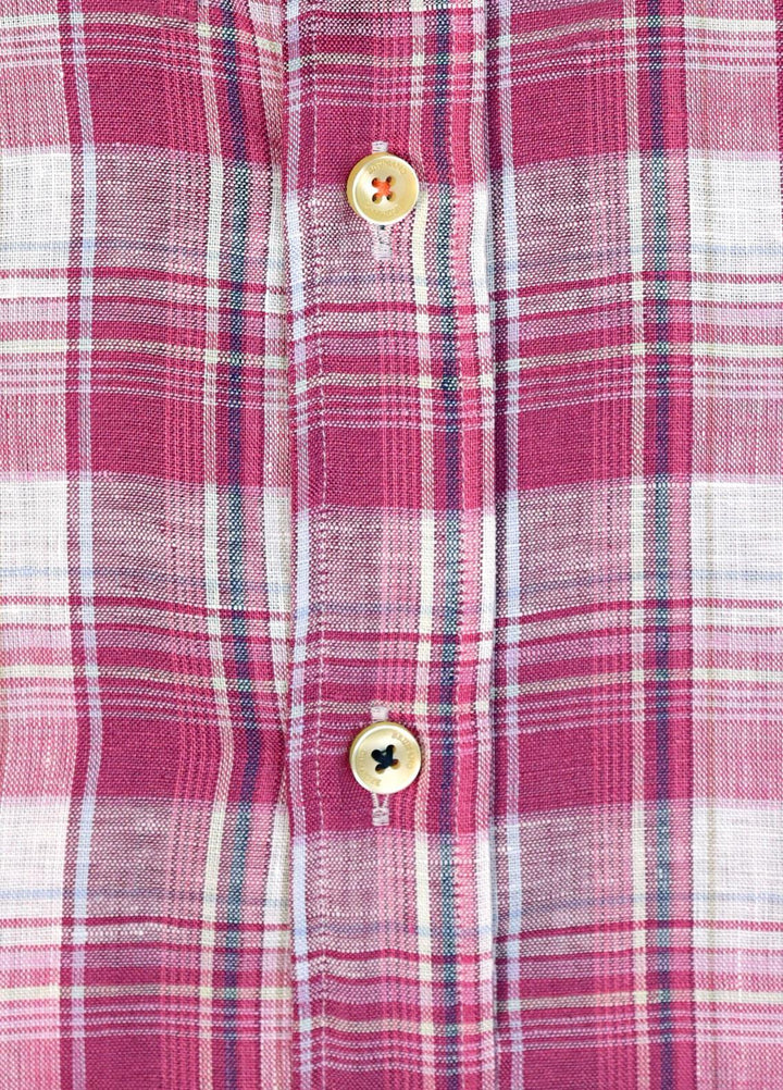 Brumano Linen  Shirts for Men -  Magenta Linen Checkered Shirt BRM-1360