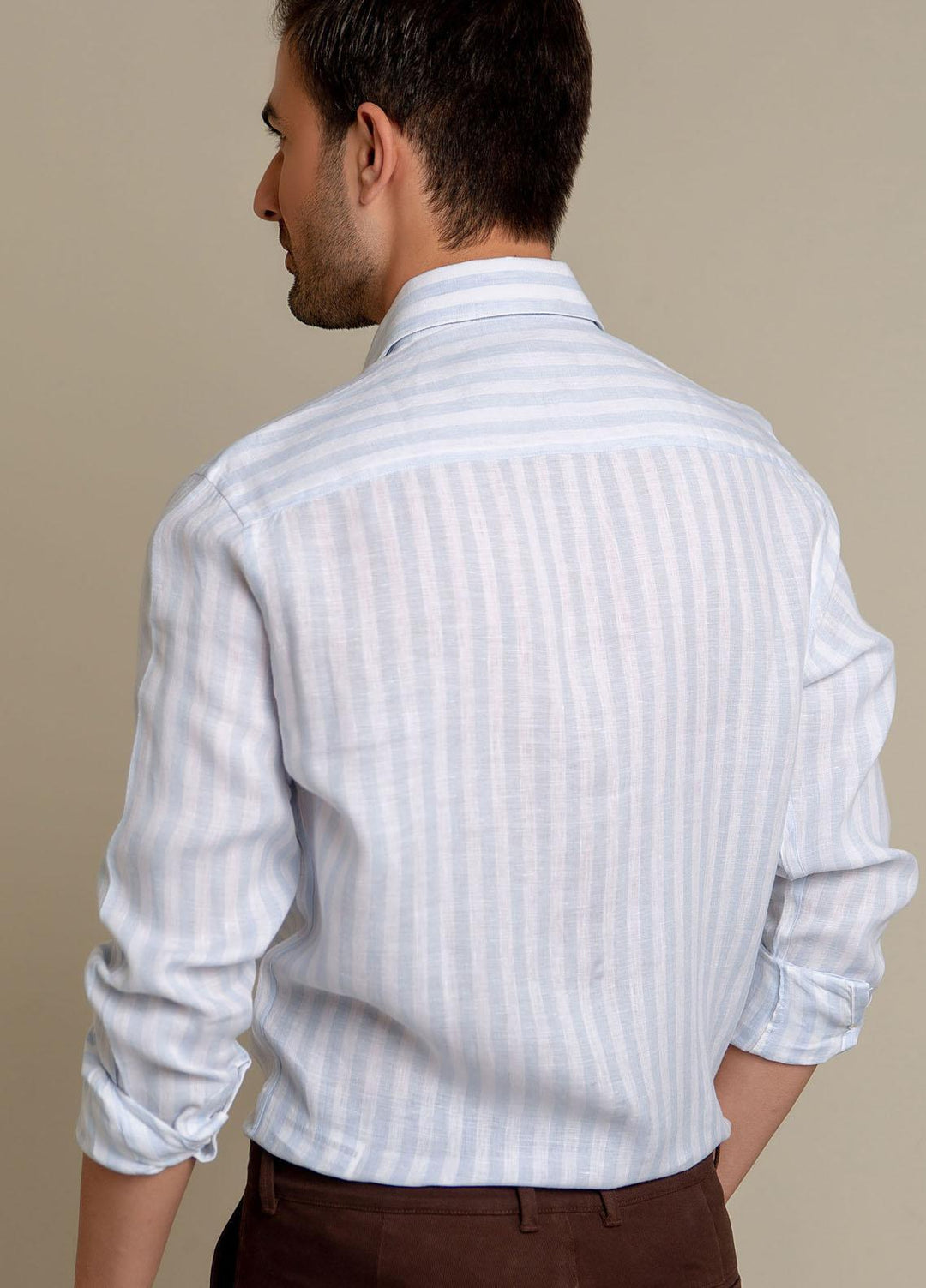 Brumano Linen Formal Shirts for Men -  Sky Blue & White Striped Linen Shirt-SS2022