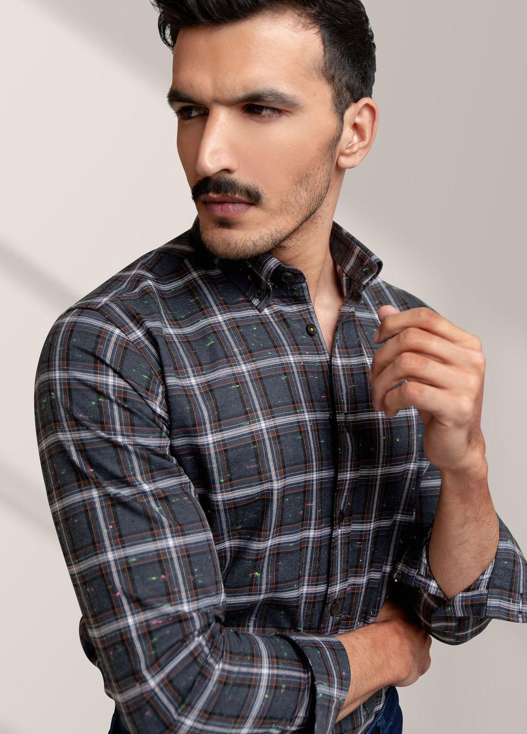 Brumano Cotton  Shirts for Men -  Grey Large Checkered Flannel Shirt BRM-1380