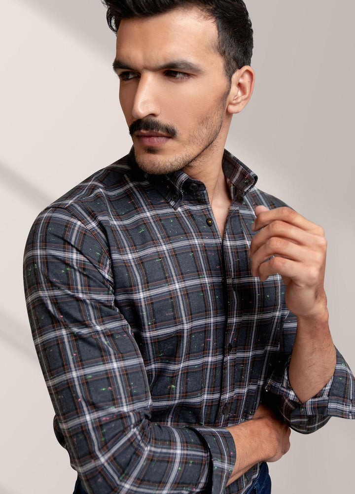 Brumano Cotton  Shirts for Men -  Grey Large Checkered Flannel Shirt BRM-1380