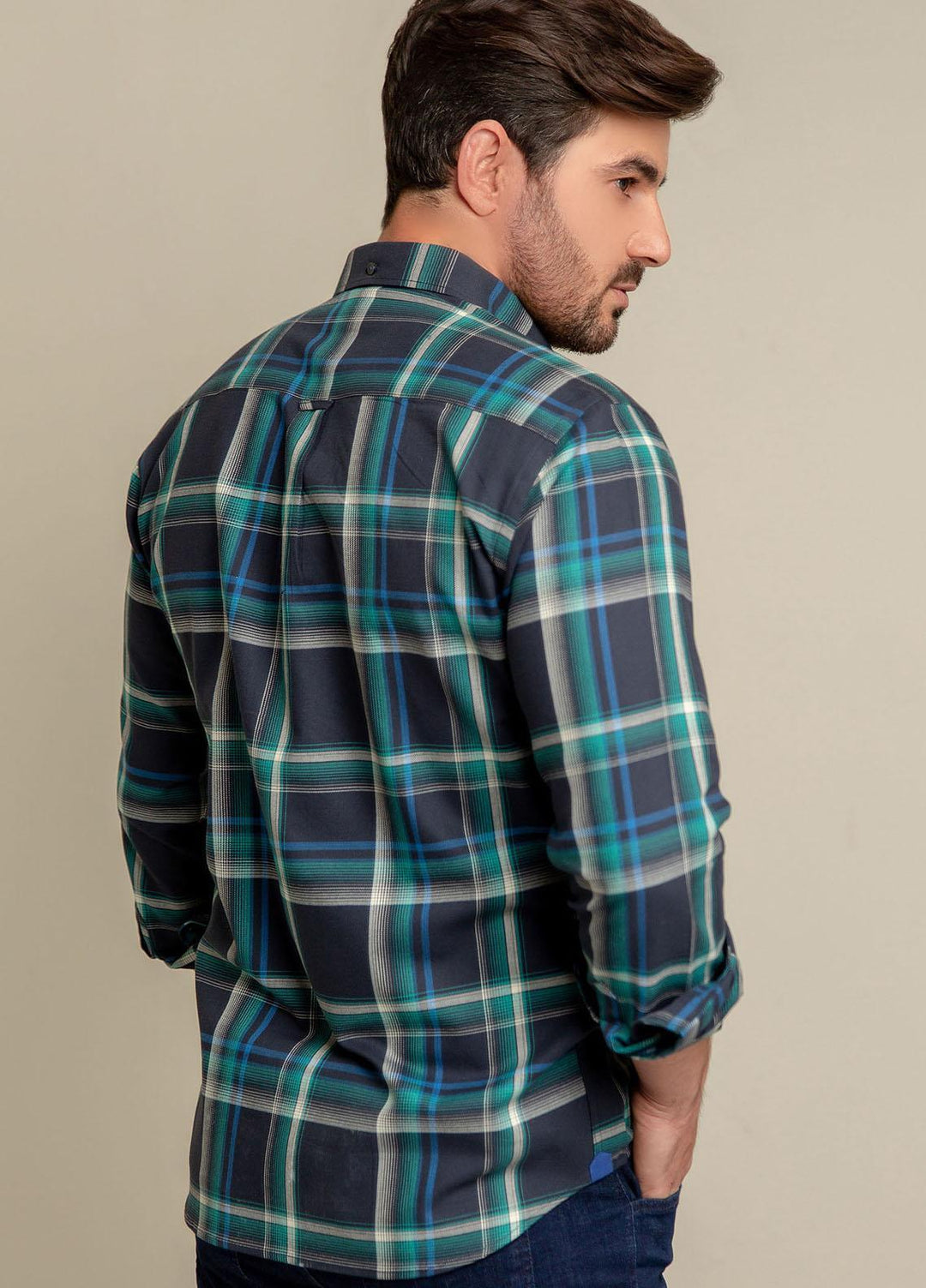 Brumano Cotton Formal Men Shirts -  Green & Navy Blue & Checkerd Shirt-SS2022