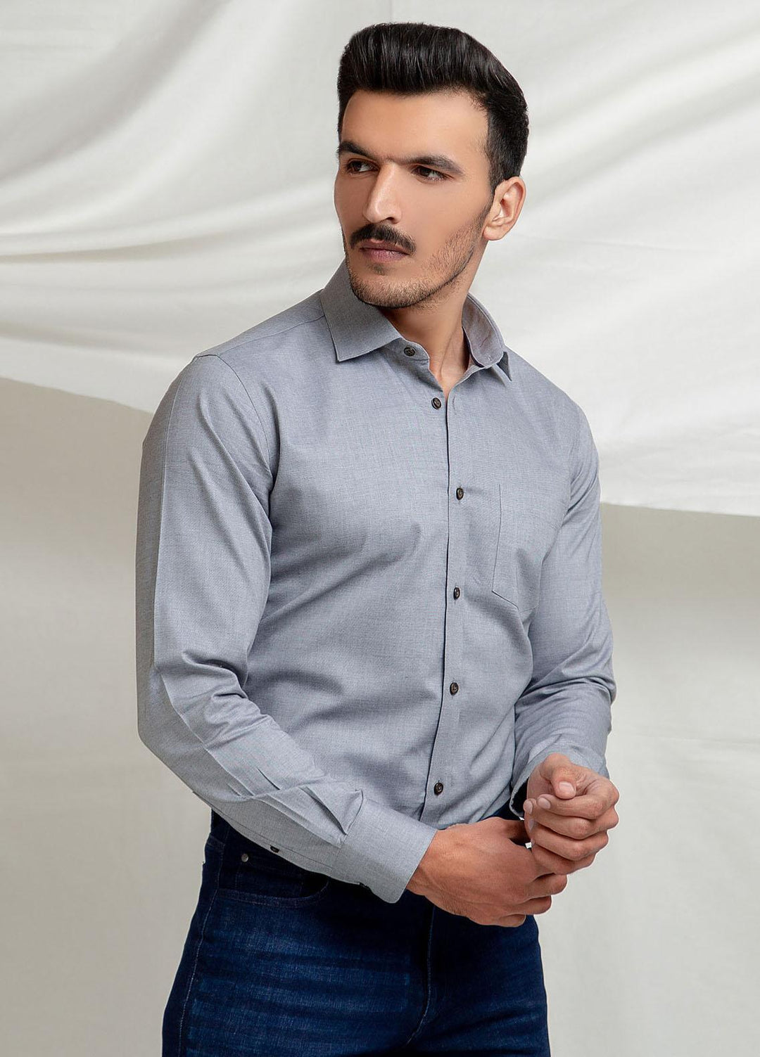 Brumano Cotton  Shirts for Men -  Grey Dobby Formal Structured Shirt BRM-1415