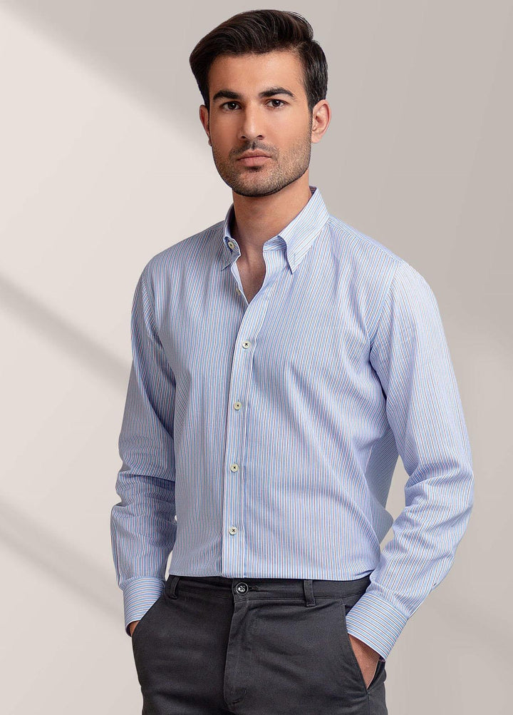 Brumano Cotton Formal Men Shirts -  Pink & Blue Striped Button Down Shirt-SS2022