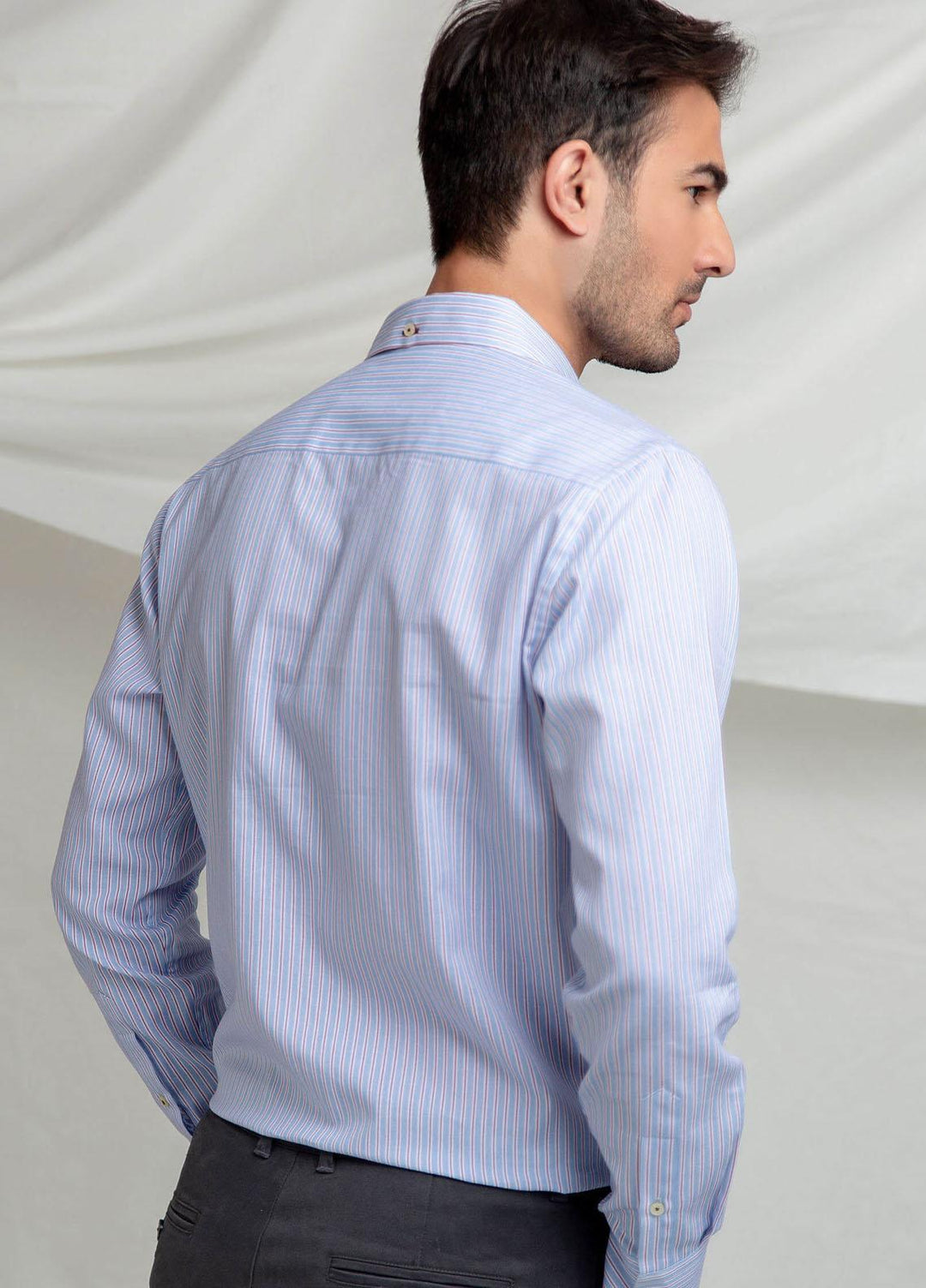 Brumano Cotton Formal Men Shirts -  Pink & Blue Striped Button Down Shirt-SS2022