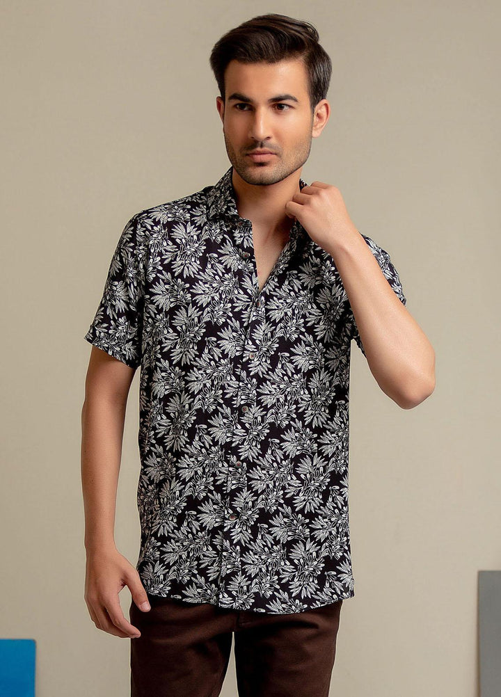 Brumano Cotton  Shirts for Men -  Black Floral Printed Half Sleeve Shirt BRM-1456