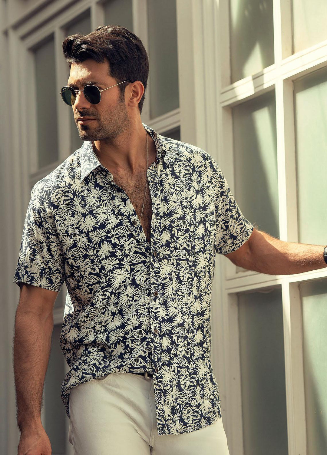 Brumano Cotton  Shirts for Men -  Navy Blue Floral Half Sleeve Printed Shirt BRM-1457