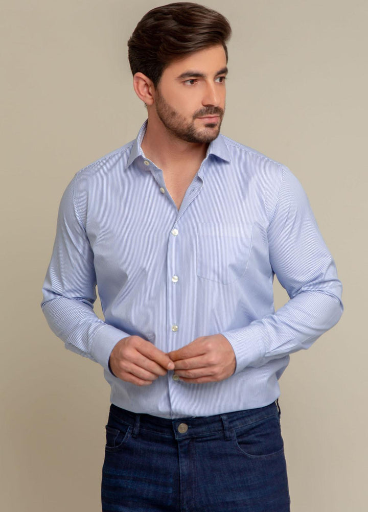Brumano Cotton  Shirts for Men -  Blue Striped Formal Shirt With Classic Collar BRM-1493