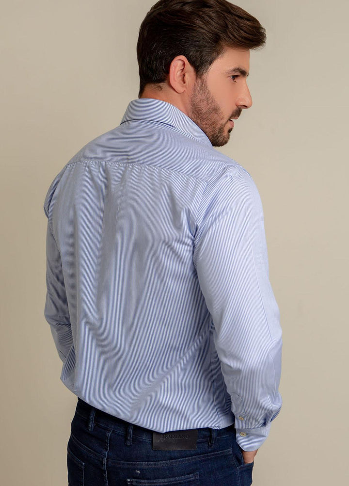 Brumano Cotton  Shirts for Men -  Blue Striped Formal Shirt With Classic Collar BRM-1493