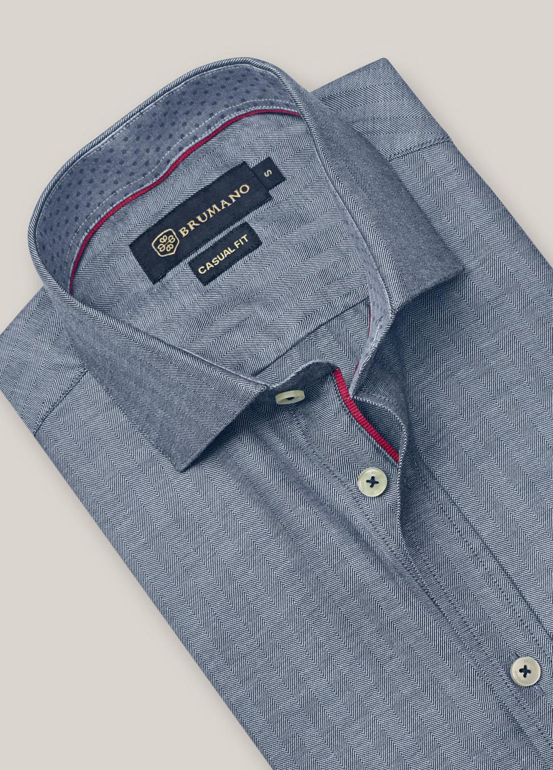 Brumano Cotton  Shirts for Men -  Blue Herringbone Pattern Formal Shirt BRM-1412