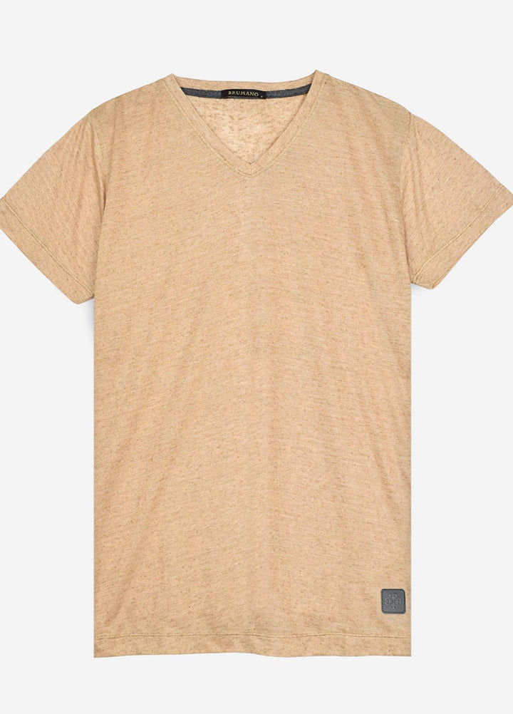 Brumano Polyester  T-Shirt for Men -  Mustard Light Weight V-Neck T-Shirt BRM-1598