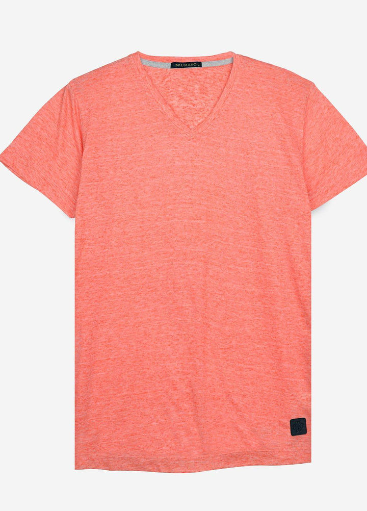 Brumano Polyester  T-Shirt for Men -  Orange Light Weight V-Neck T-Shirt BRM-1600