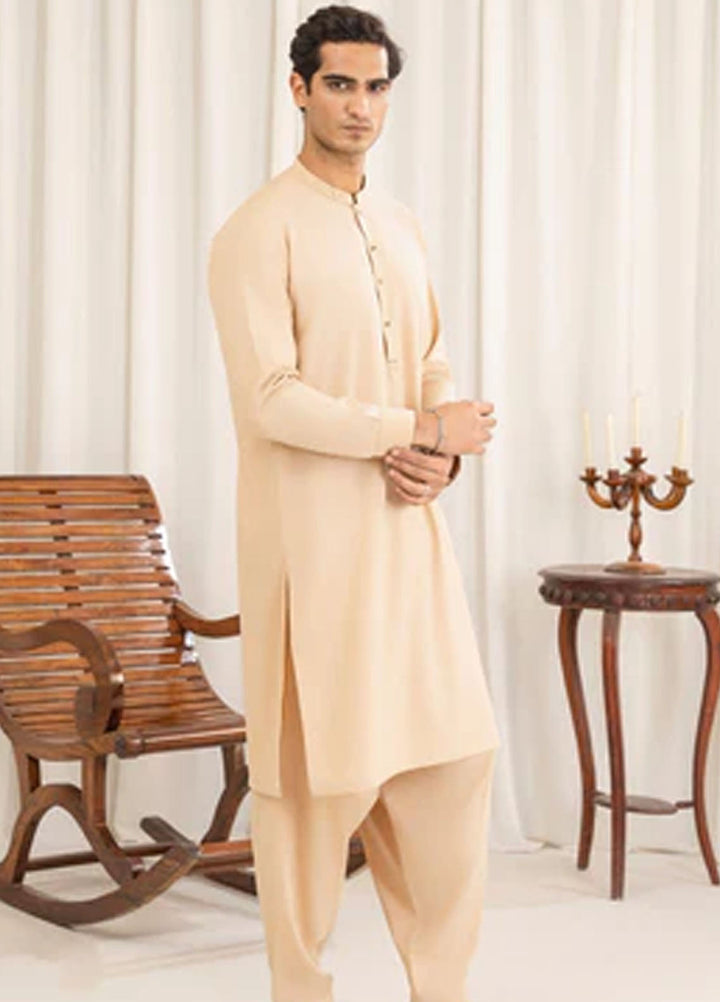 Buraq Pret Plain Wash N Wear Kurta Shalwar Bone