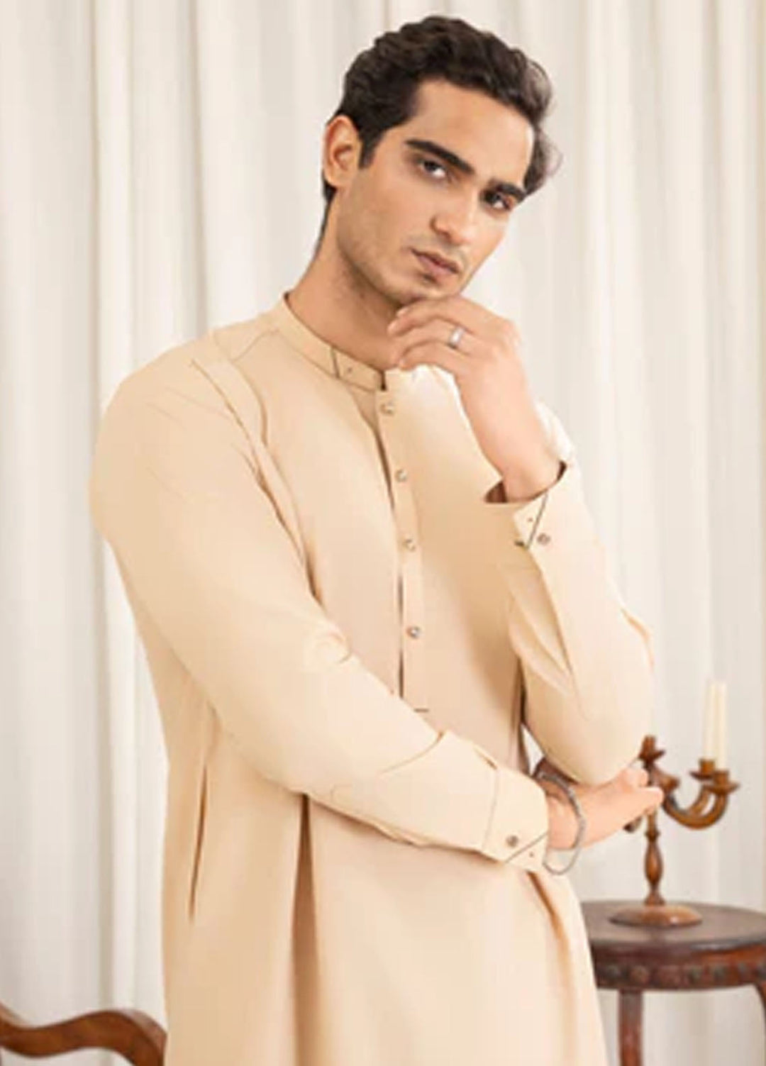 Buraq Pret Plain Wash N Wear Kurta Shalwar Bone