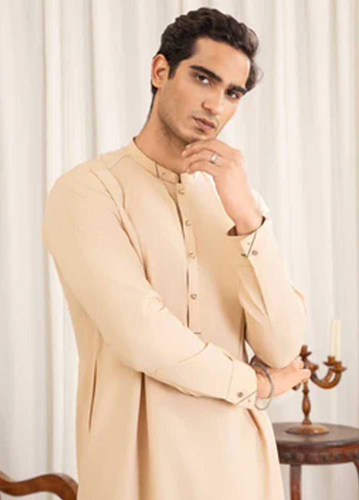 Buraq Pret Plain Wash N Wear Kurta Shalwar Bone