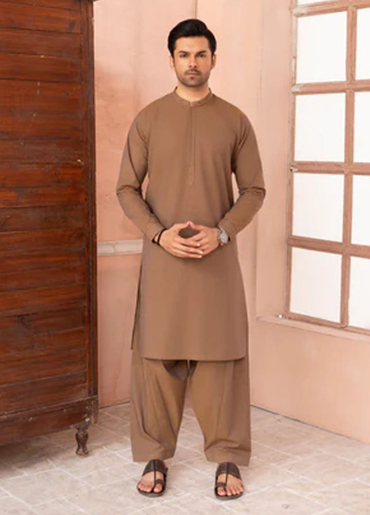 Buraq Pret Plain Wash N Wear Kurta Shalwar Camel Brown