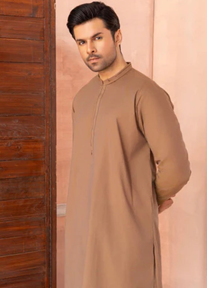 Buraq Pret Plain Wash N Wear Kurta Shalwar Camel Brown