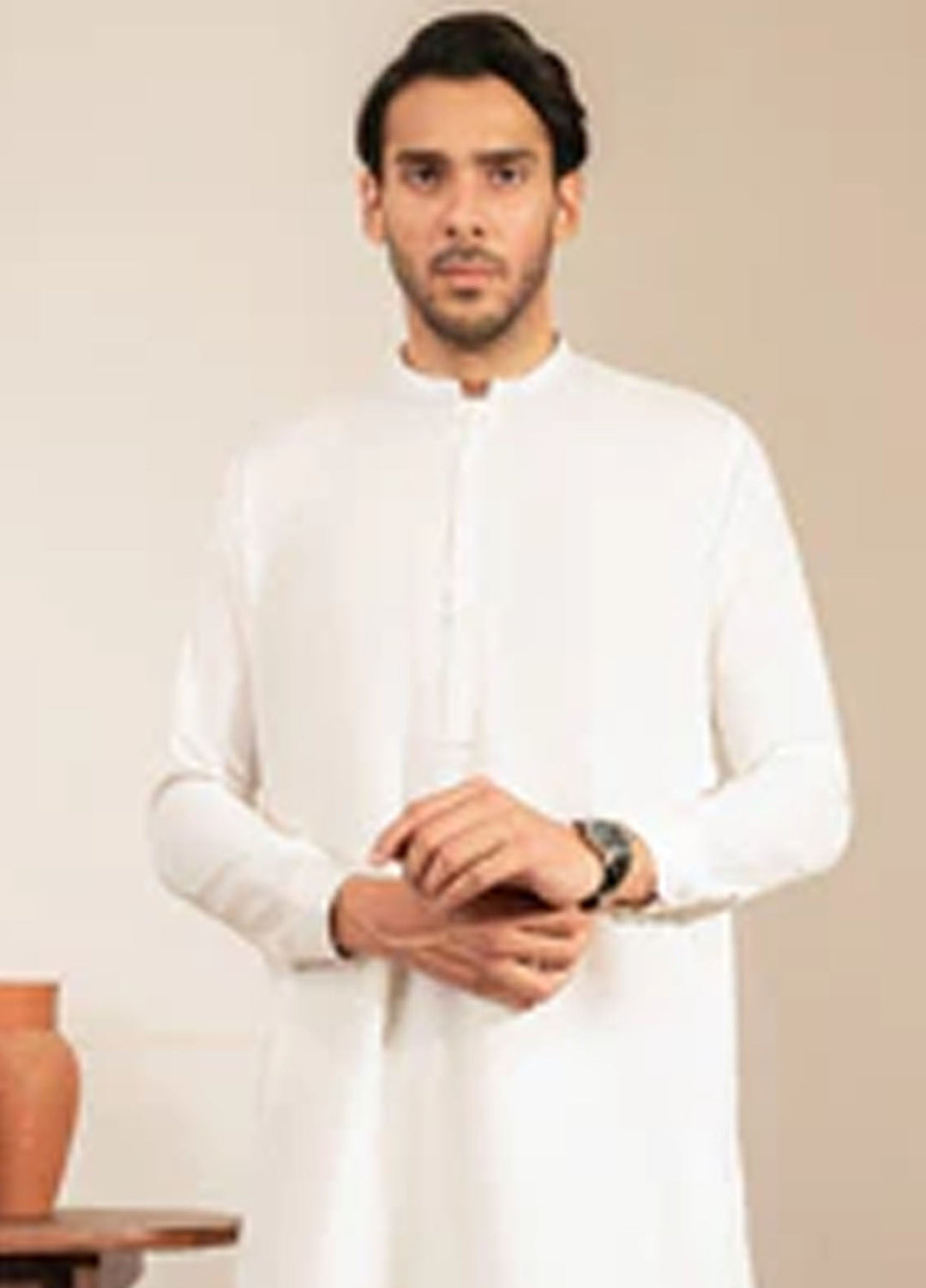 Buraq Pret Plain Wash N Wear Kurta Shalwar Ivory Ban