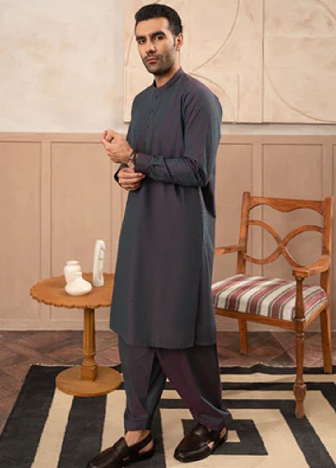Buraq Pret Plain Wash N Wear Kurta Shalwar Purple