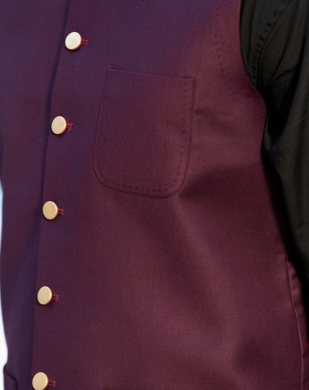 Muraqsh Ready To Wear Solids Cotton Men Black Kameez Shalwar with Burgundy Suiting Waistcoat Round Cut MURP-BW-KS - Summer Collection