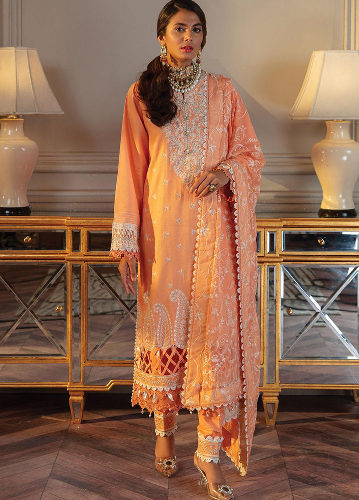 Carnation By Raaya Embroidered Lawn Suits Unstitched 3 Piece RY22C 01 Peach Melba - Luxury Collection