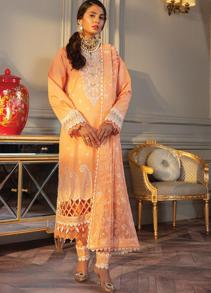 Carnation By Raaya Embroidered Lawn Suits Unstitched 3 Piece RY22C 01 Peach Melba - Luxury Collection