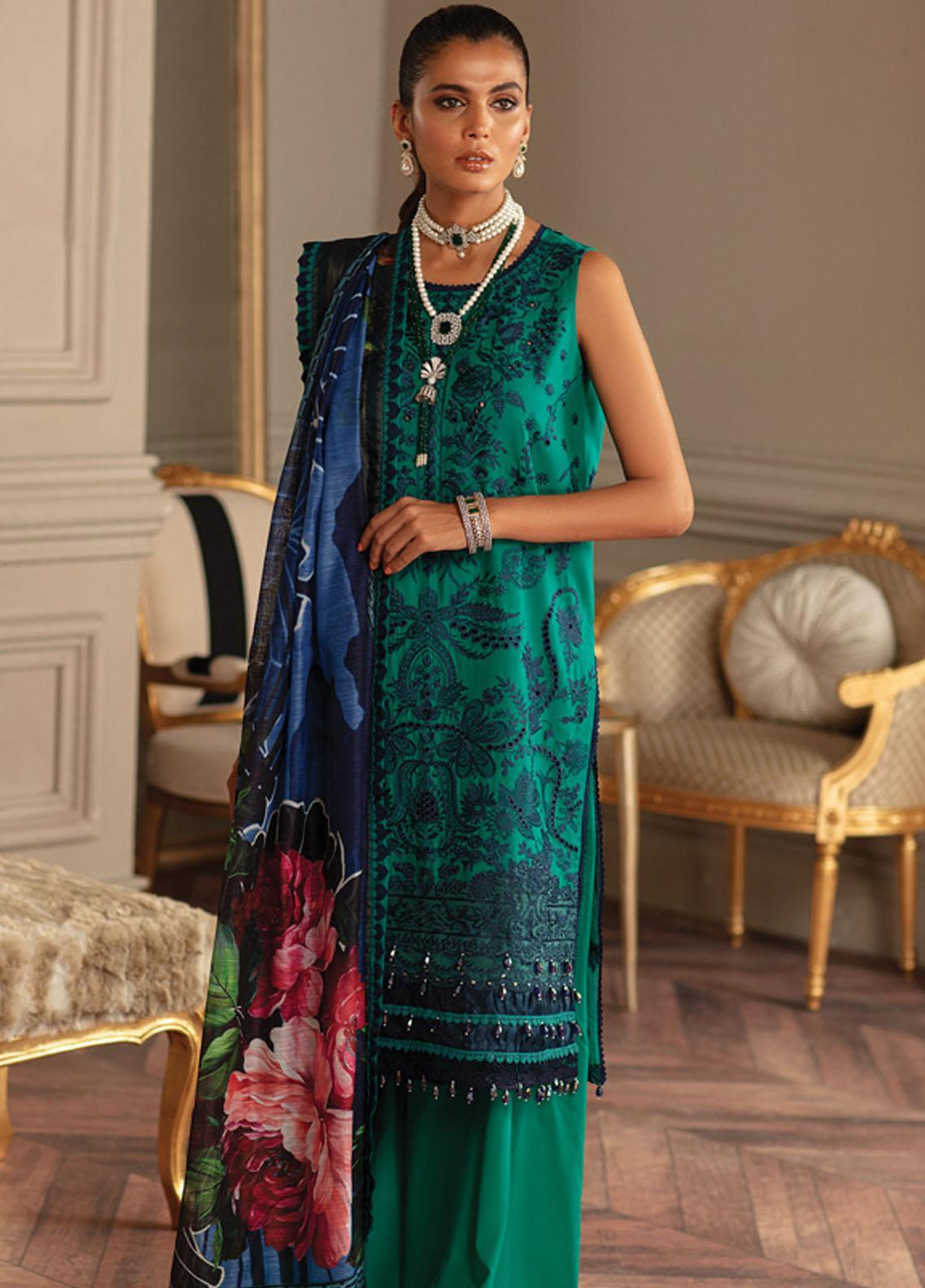 Carnation By Raaya Embroidered Lawn Suits Unstitched 3 Piece RY22C 03 Emerald Queen - Luxury Collection