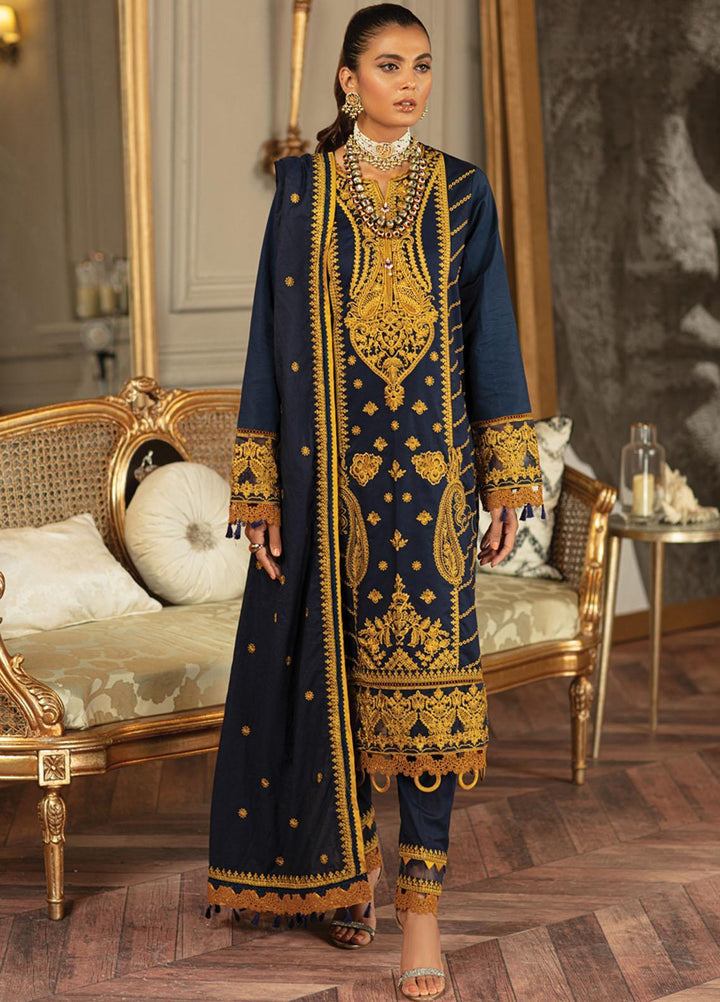 Carnation By Raaya Embroidered Lawn Suits Unstitched 3 Piece RY22C 08 Blue Royale - Luxury Collection