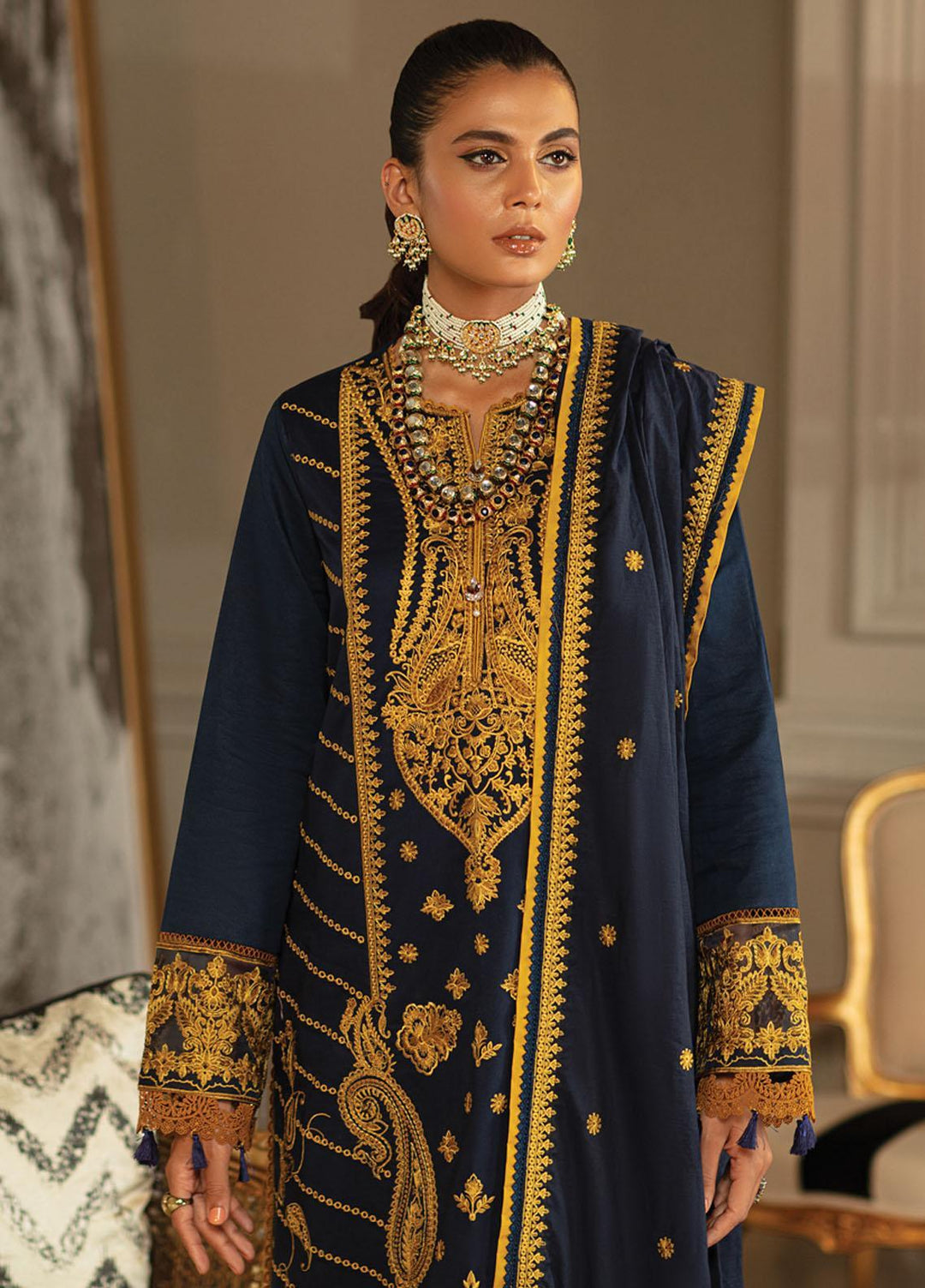 Carnation By Raaya Embroidered Lawn Suits Unstitched 3 Piece RY22C 08 Blue Royale - Luxury Collection