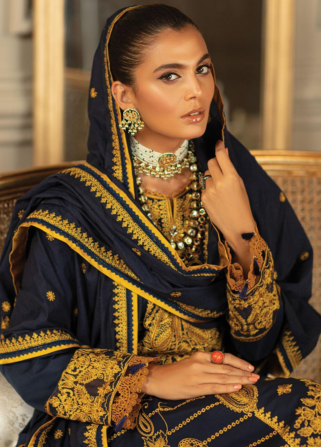 Carnation By Raaya Embroidered Lawn Suits Unstitched 3 Piece RY22C 08 Blue Royale - Luxury Collection