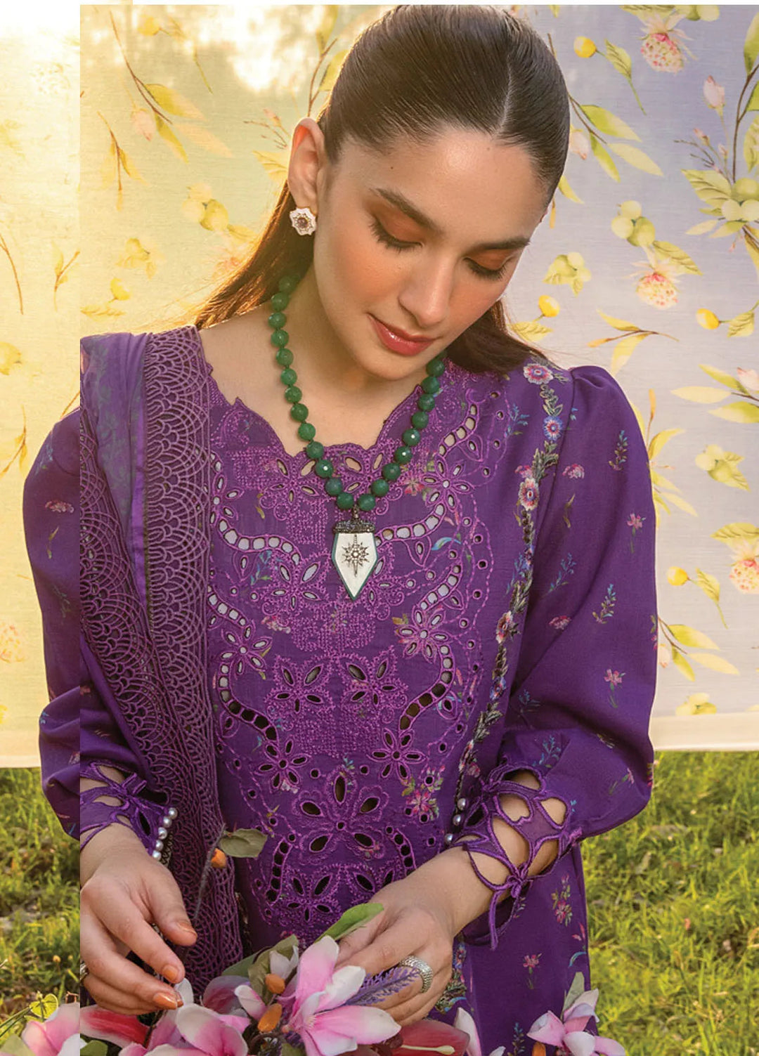 Carnation By Rang Rasiya Embroidered Lawn Suit Unstitched 3 Piece RR24CF D-01 Nora - Summer Collection