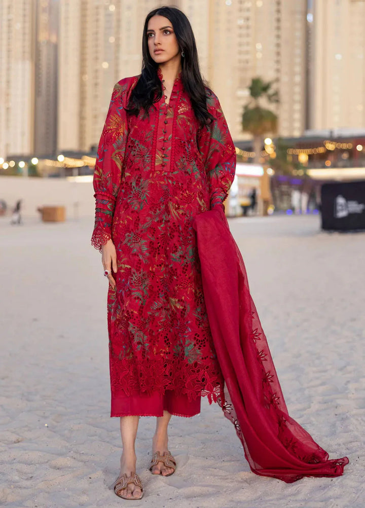 Carnation by Rang Rasiya Embroidered Lawn Suits Unstitched 3 Piece RR25CS D-08 Scarlet - Summer Collection