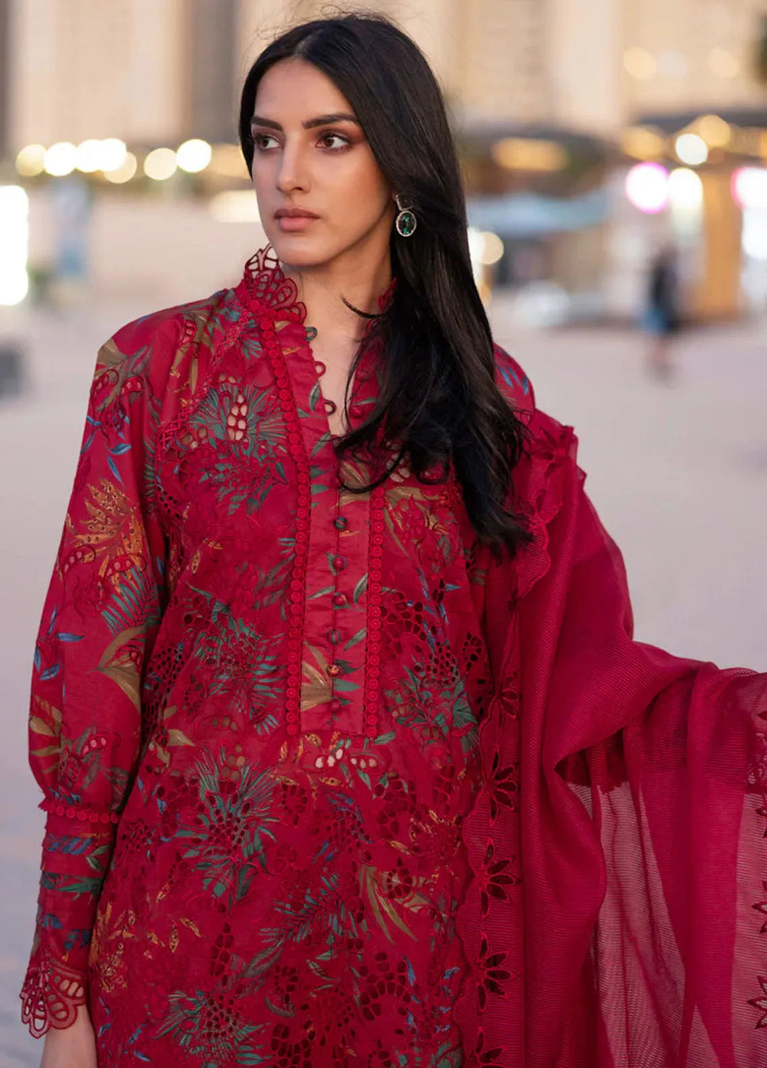 Carnation by Rang Rasiya Embroidered Lawn Suits Unstitched 3 Piece RR25CS D-08 Scarlet - Summer Collection